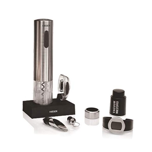 HAEGER LUCCA PACK - Décapsuleur de vin rechargeable, support de charge élégant avec coupe-capsule + 4 accessoires, tire-bouch