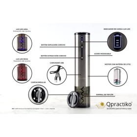 Qpractiko - Tire-bouchon Électrique Rechargeable | Ouvre jusquà 70 Bouteilles | Indicateur LED | Coupe-Capsule Inclus | Char