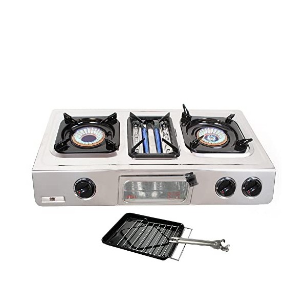 NJ G-87 Réchaud à gaz de camping – 3 brûleurs – Cuisinière à gaz portable GPL – Plaque de cuisson extérieure – Barbecue grill