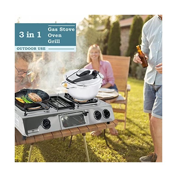 NJ G-87 Réchaud à gaz de camping – 3 brûleurs – Cuisinière à gaz portable GPL – Plaque de cuisson extérieure – Barbecue grill