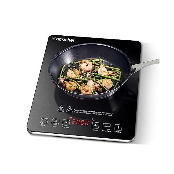 Plaque à induction, AMZCHEF Plaque Induction avec design ultra-mince,20 niveaux de température et 20 réglages de puissance, P