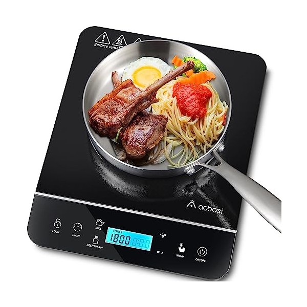 Aobosi Plaque de cuisson à induction 1 plaque, plaque à induction, portable avec 10 niveaux de puissance, 10 réglages de temp