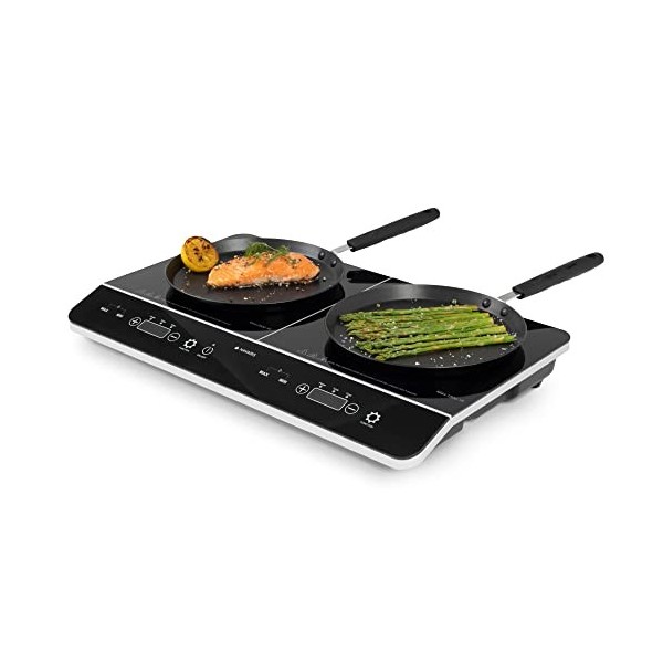 Navaris Double Plaque à Induction - Plaque Induction 2 Foyers Portable - Plaque Vitrocéramique de Cuisson - Boutons Tactiles 