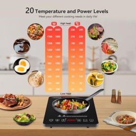 Plaque Induction Portable AMZCHEF, plaque de cuisson à induction de 2000 W avec corps mince, 10 niveaux de puissance, 10 régl