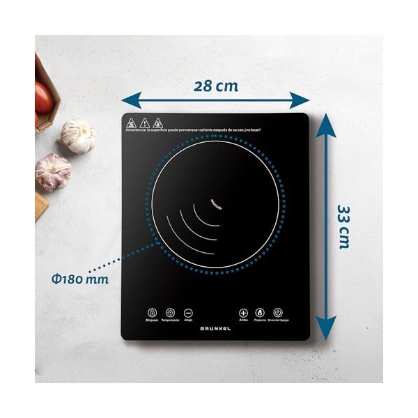 Grunkel - PIN-2000 - Plaque à induction portable avec commandes tactiles et 8 niveaux de puissance, arrêt automatique de sécu