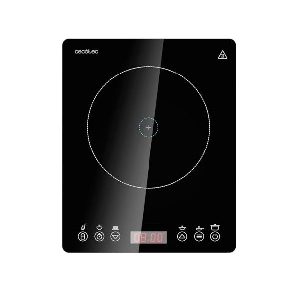 Cecotec Plaque à Induction Portable 1 Feu Full Magma Slim. Puissance de 2000W réglable sur 8 niveaux, design en verre haute r