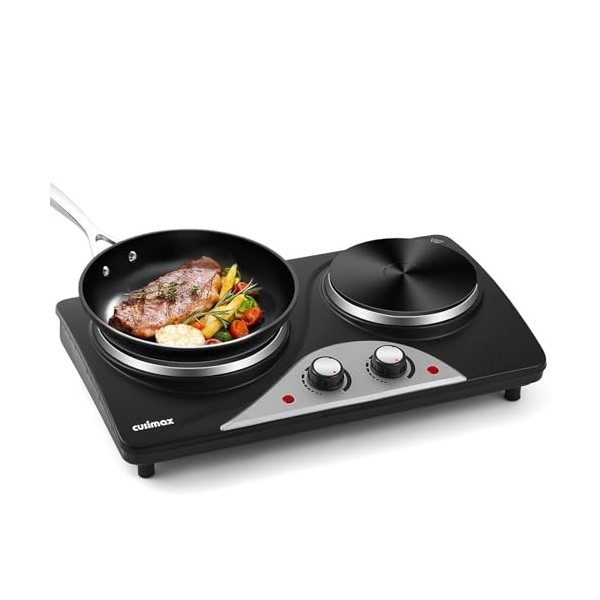 CUSIMAX 2500W plaque de cuisson double électrique avec protection contre la surchauffe, plaque de cuisson mobile pour usage i