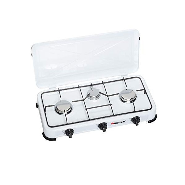 Firefriend - Réchaud à gaz - 3-Brûleurs - 2x 1500 Watt et 1x 1000 Watt - Blanc, Métal