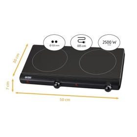 TZS First Austria Plaque de Cuisson Vitrocéramique 2 Feux, 2500W, Infrarouge, Plaque Electrique avec 2 Plaques Chauffantes de