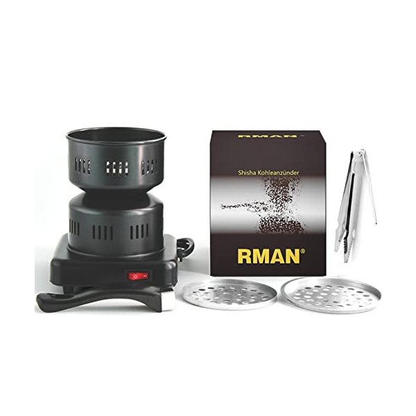 Rman® Allume Charbon Chicha éLectrique 600W poignée antidérapante 150CM câble narguilé briquet panier en acier à vis grille m