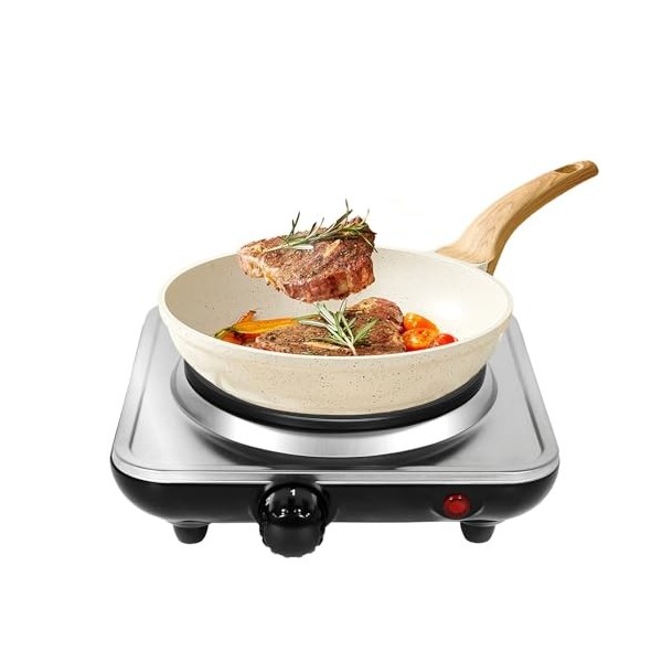 Uten Plaque électrique 1 Feux, Portable Plaque de Cuisson Chauffante 1000W, Contrôlé Par Thermostat, 5 Niveaux de Température