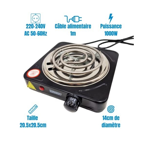 Allume Charbon Chicha Electrique 1000 W - Plaque Chauffante pour Charbon Naturel - Diamètre 14 Cm - Couleur Noir