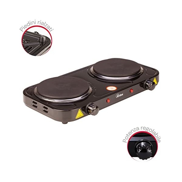 ARDES - Cuisinière électrique en acier peint de 2500W pour le camping et la cuisine avec 2 plaques en fonte de 15,5 cm et 18 