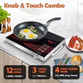 GRACEALL 3500W Plaque Chauffante Infrarouge Électrique Portable pour la Cuisson, Plaque de Cuisson de Comptoir à un Brûleur, 