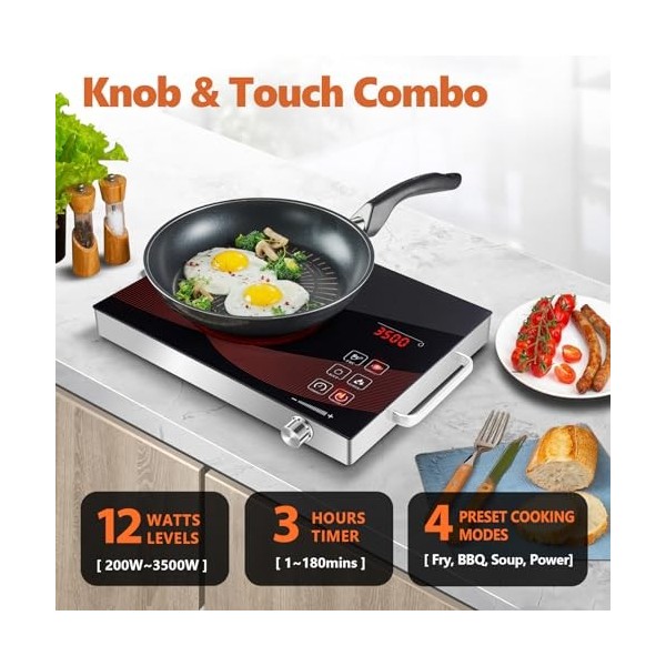 GRACEALL 3500W Plaque Chauffante Infrarouge Électrique Portable pour la Cuisson, Plaque de Cuisson de Comptoir à un Brûleur, 