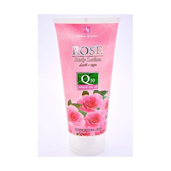 Lait corporel hydratant et nourrissant ROSE avec coenzyme Q10, huile de rose et vitamine E 200ml, Lait Power Anti-Âge, Apaisa