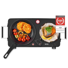 TZS First Austria Plaque de Cuisson double avec poignées, Infrarouge Vitrocéramique, 2500W, Plaque Électrique avec Foyer de 2