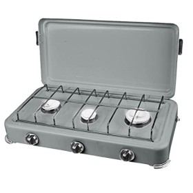Plaque de cuisson gaz portable 3 feux 3000W SILVER 3 Butane/Propane Bruleurs inox Couvercle