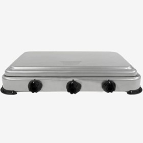 Plaque de cuisson gaz portable 3 feux 3000W SILVER 3 Butane/Propane Bruleurs inox Couvercle