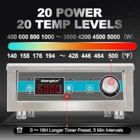 Plaque à Induction Abangdun, 5000W Plaque de Cuisson à Induction avec 20 Niveaux de Puissance, 400W-5000W, Plage de Températu