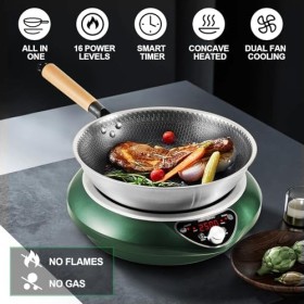 Plaque à Induction Abangdun avec Wok, 2500W Plaque de Cuisson à Induction avec 16 Niveaux de Puissance, 200W-2500W, Plage de 