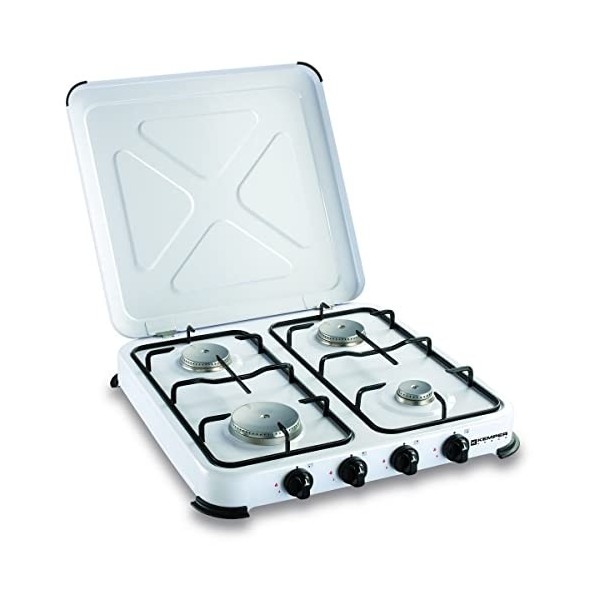 KEMPER - Plaque de cuisson gaz portable 4 feux - 4650 W - blanc laqué