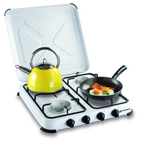 KEMPER - Plaque de cuisson gaz portable 4 feux - 4650 W - blanc laqué