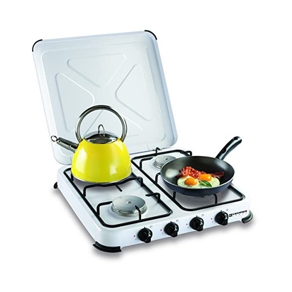 KEMPER - Plaque de cuisson gaz portable 4 feux - 4650 W - blanc laqué