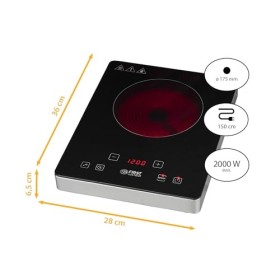 TZS First Austria Plaque de cuisson Électrique, 2000W, Noir, Table de Cuisson Vitrocéramique avec Infrarouge, Diamètre de 17,