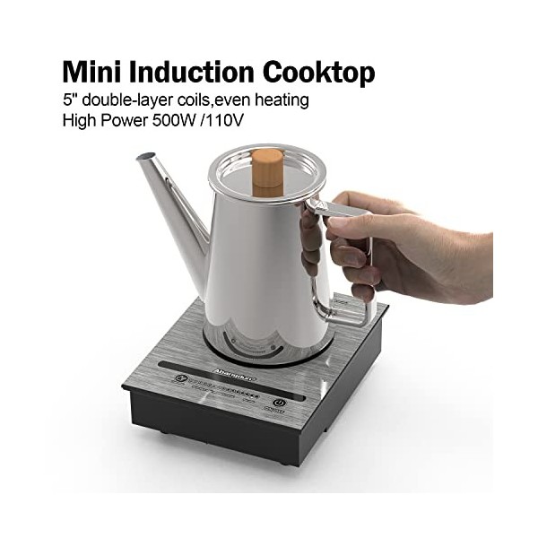 Plaque à Induction Mini Abangdun, Réchaud à Induction Portable de 900W avec 5 Niveaux de Puissance, Minuterie, Arrêt Automati