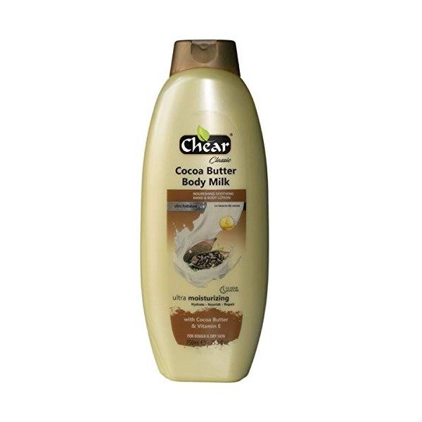 Chear Lotion hydratante pour les mains et le corps au beurre de cacao et à la vitamine E - 750 ml - Hydratation 24 heures