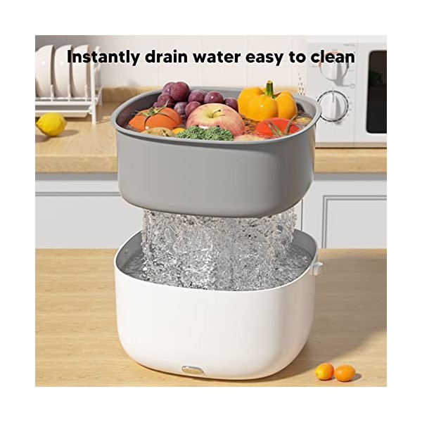 Nettoyeur à Ultrasons pour Fruits et Légumes, Double Drainage électrique Multifonction, Purificateur Daliments pour Ingrédie