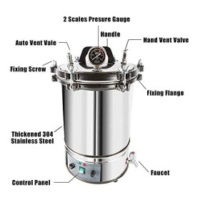 hzexun Stérilisateur à vapeur électrique en acier inoxydable pour équipement médical dentaire réglage du temps, 18 l 