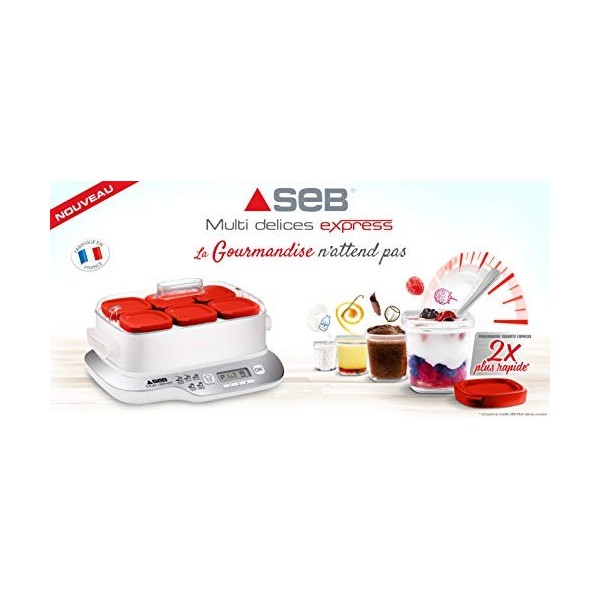 Seb Yaourtière 6 pots verre 140 ml, 5 programmes automatiques, Sans BPA, Compact, Yaourt maison, Desserts lactés, Fromages bl