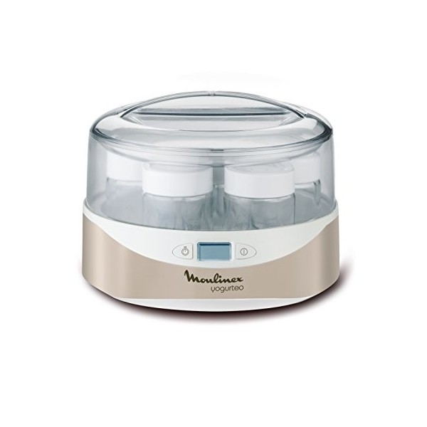 Moulinex YG231E32 Yaourtière Yogurteo 7 Pots de Yaourt Inclus Programmable Écran LCD Minuteur 13W Champagne