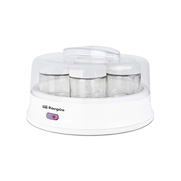 Orbegozo YU 2350 - Yaourtière, 7 pots dune capacité de 200 ml, couvercle transparent, interrupteur marche/arrêt, 15 W