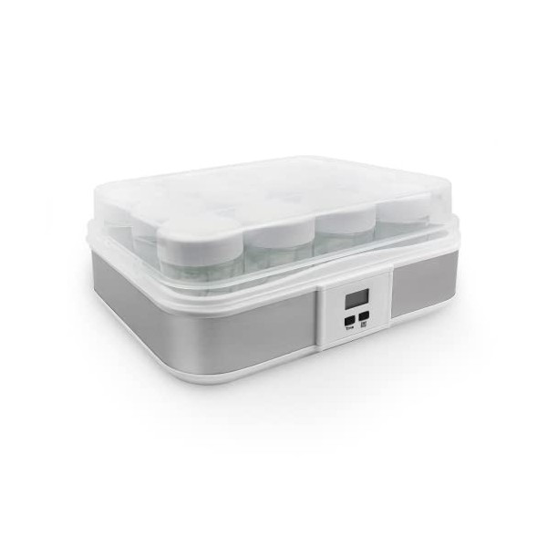 Leogreen - Yaourtière, Machine pour Yahourt Naturel, 12 pots, avec minuteur, 30,6 x 25 x 12,4 cm, Blanc, Capacité par pot: 0,