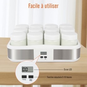 Leogreen - Yaourtière, Machine pour Yahourt Naturel, 12 pots, avec minuteur, 30,6 x 25 x 12,4 cm, Blanc, Capacité par pot: 0,