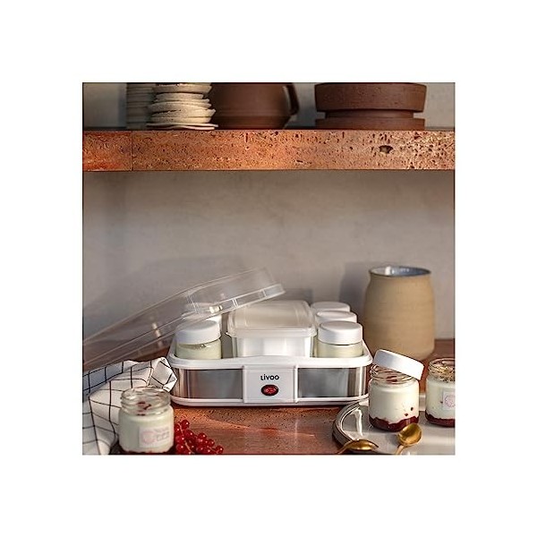 Livoo DOP156 Yaourtière Fromagère| Yaourts faits maison, Fromage Blanc | 210 ml X 12 pots yaourts, 1,2L de Fromage Frais