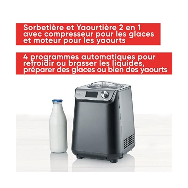 SEVERIN Sorbetière 2-en-1 Compacte 135 W, Sorbetière électrique et yaourtière dune capacité 1,2 L, Machine à glace avec livr