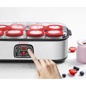 Yaourtière Inox Améliorée Compacte. 84 Recettes et Notice française. Couvercle hermétique avec Etiquette et Marqueur Inclus. 