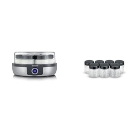 Severin JG 3521 Yaourtière avec écran numérique à LED, 7 bocaux de 150 ml & Lot de 7 Pots de Yaourt en Verre de 150 ml avec C