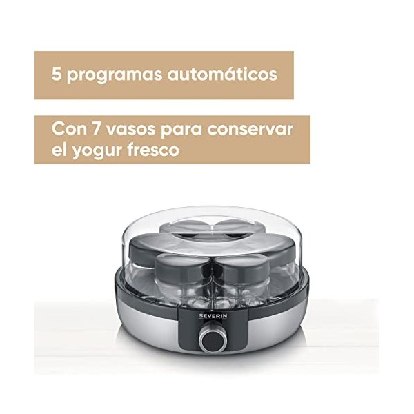 Severin JG 3521 Yaourtière avec écran numérique à LED, 7 bocaux de 150 ml & Lot de 7 Pots de Yaourt en Verre de 150 ml avec C