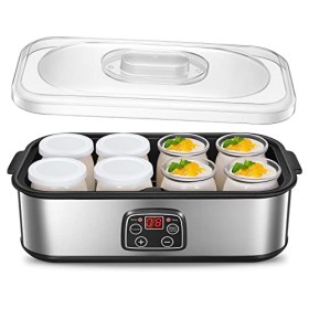 Yaourtière 8 Pots, 180ml Pot en Verre avec Couvercle, Yaourtière avec Écran Numérique, Thermostat Réglable et Minuterie, Arrê