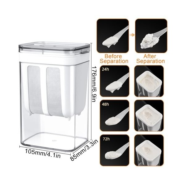 Erzekrim Passoire à Yaourt Grecque Passoire Yaourtière Passoire à fromage Lavable 1100 ML Filtre pour Yaourtière avec Couverc