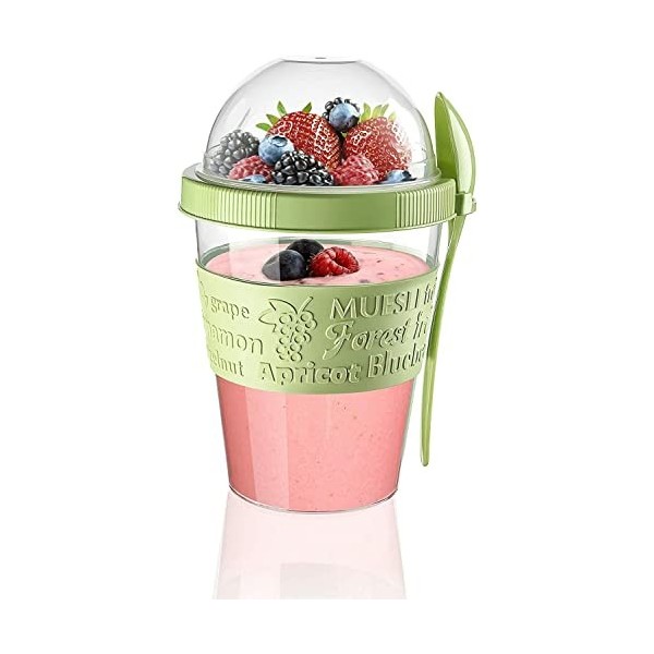 Kandall Take & Go Pot à yaourt pour petit-déjeuner 600 ml Granola Muesli Céréales Yaourt Pot avec couvercle cuillère Plastiqu