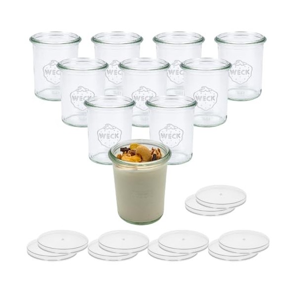 Weck Lot de 10 verres à yaourt avec couvercle de 160 ml - Verres à dessert et à yaourt - Compatible avec diverses yaourtières