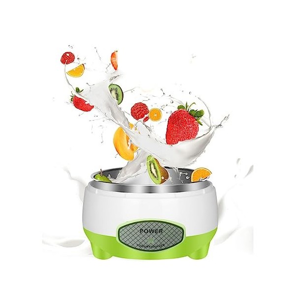 Dpofirs Machine à Yaourtière, Yaourtière Française et Grecque, Yaourtière en Acier Inoxydable 15W pour Yaourt Bio Maison, Fro