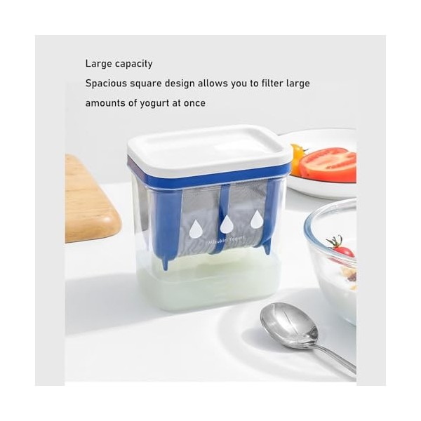 Filtre à yaourt, grande capacité, conception avec couvercle, récipient transparent, avec échelle, filtre à mailles fines, pou