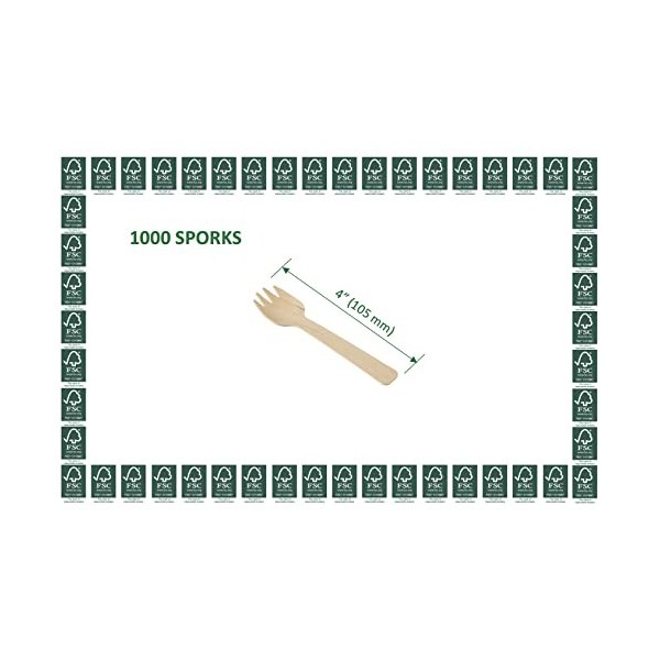 Lot de 1000 petites fourchettes en bois de bouleau certifié FSC 105 mm Excellente alternative aux fourchettes en plastique